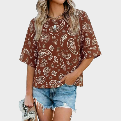 Panel Solid Color Flared Sleeve T-Shirt