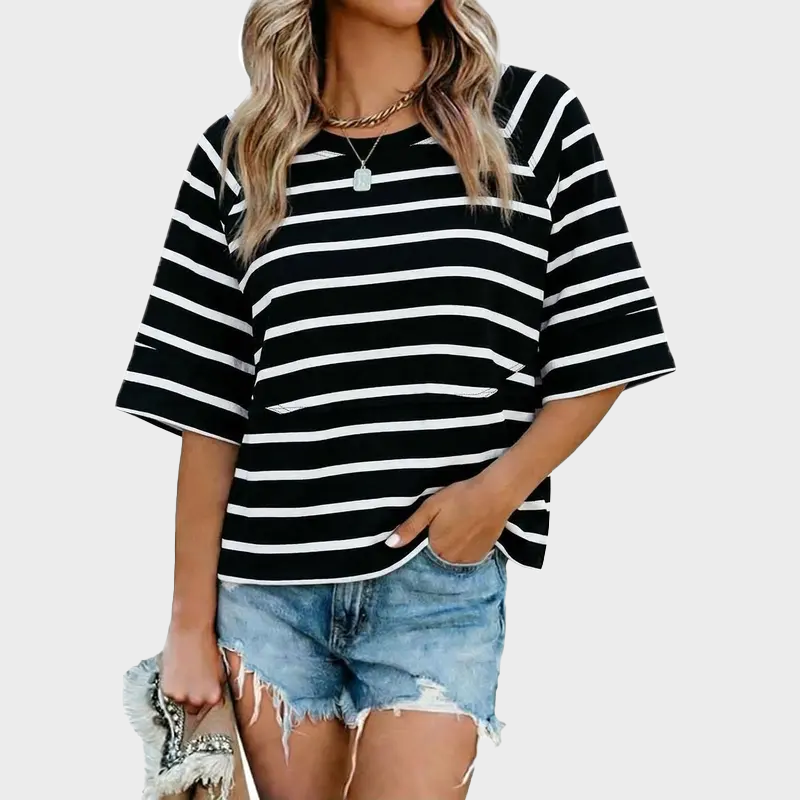 Panel Solid Color Flared Sleeve T-Shirt