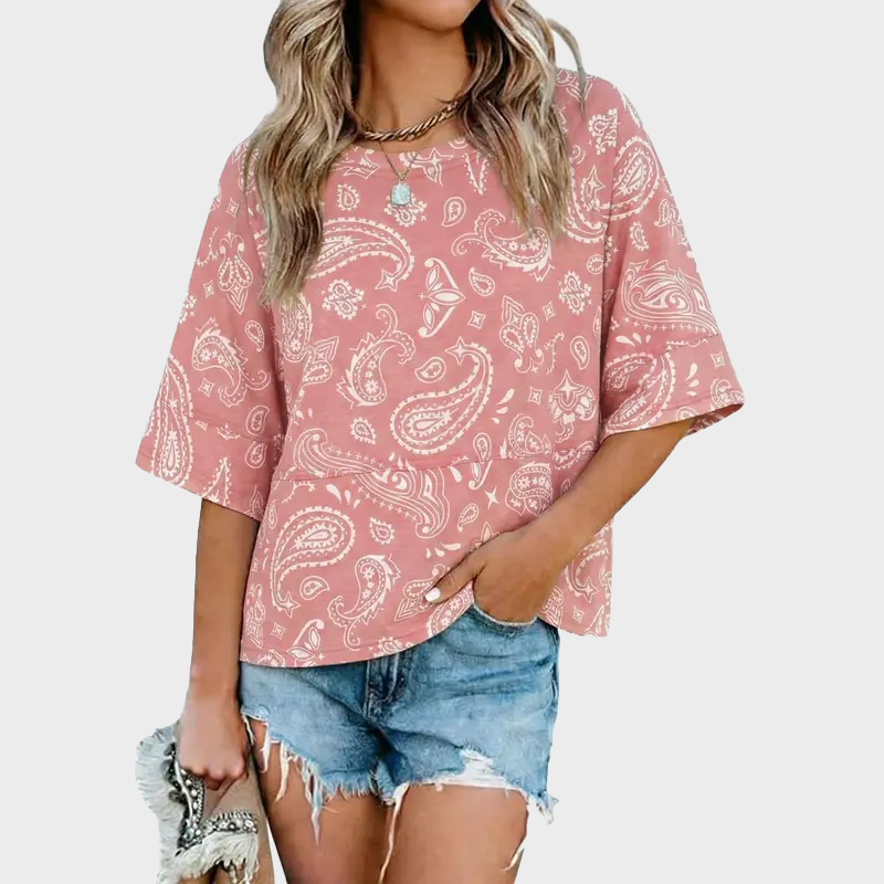 Panel Solid Color Flared Sleeve T-Shirt