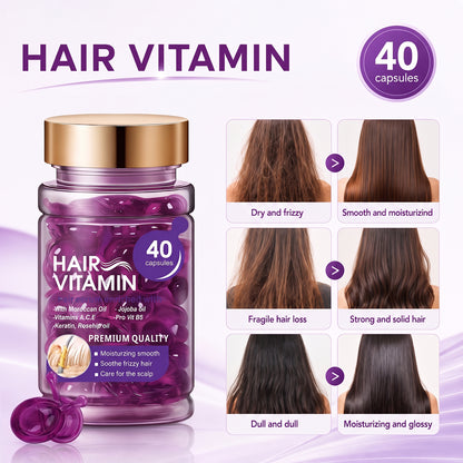 Hair Vitamin Capsules Infused with Violet Vitamins & Argan Oil for Color-Treated & Permed Hair Smooths Frizz Restores Silkiness & Shine 40 Capsules