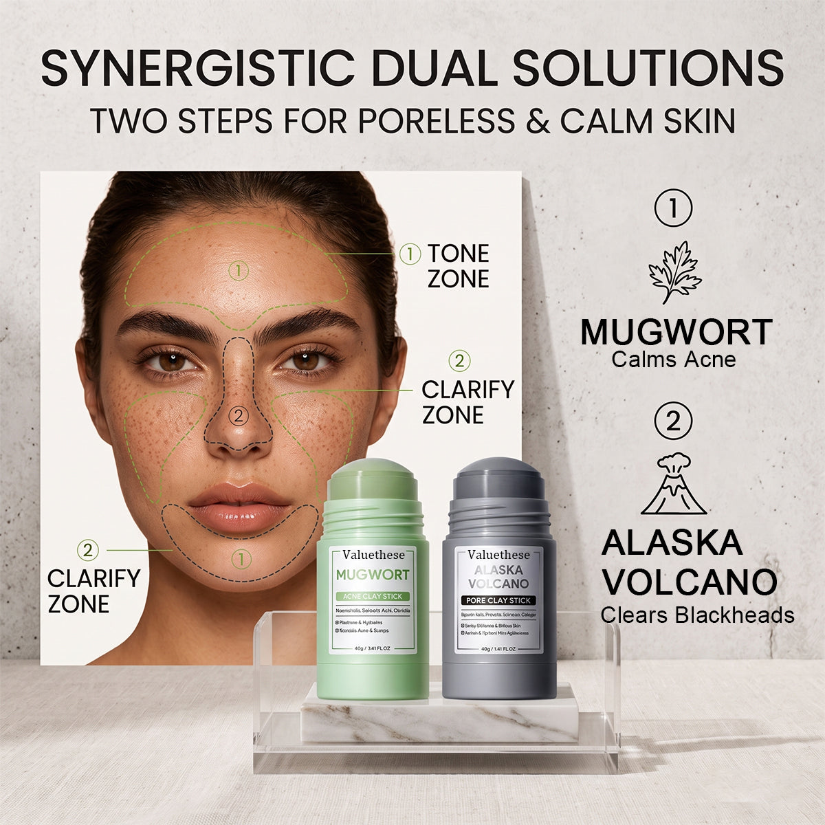2pcs Blackhead Control & Acne Care Deep Cleansing Clay Stick Duo Set