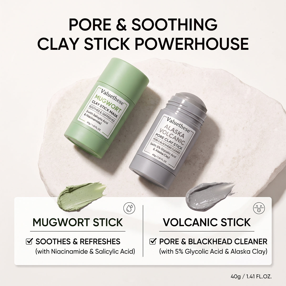 2pcs Blackhead Control & Acne Care Deep Cleansing Clay Stick Duo Set