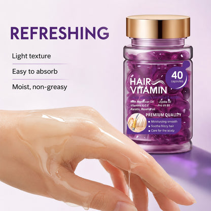 Hair Vitamin Capsules Infused with Violet Vitamins & Argan Oil for Color-Treated & Permed Hair Smooths Frizz Restores Silkiness & Shine 40 Capsules