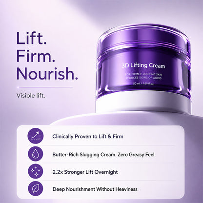 3D Lifting Cream 1.7 fl oz | Advanced Korean Facial Night Cream with 17-Peptide Complex & Probioderm for Wrinkles on Face and Neck, Butter-Rich Texture for Perfect Slugging