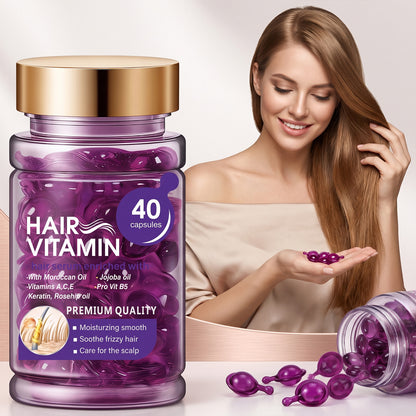 Hair Vitamin Capsules Infused with Violet Vitamins & Argan Oil for Color-Treated & Permed Hair Smooths Frizz Restores Silkiness & Shine 40 Capsules