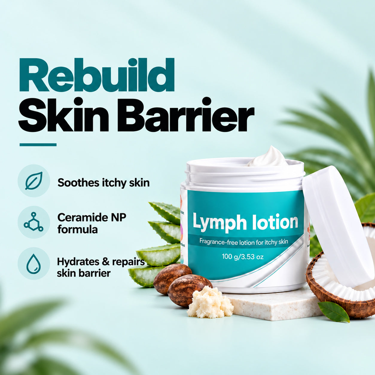 Fragrance-Free Non-Greasy Anti-Itch Ceramide NP Leg Lotion For Dry, Red, Sensitive, Discolored, Weeping