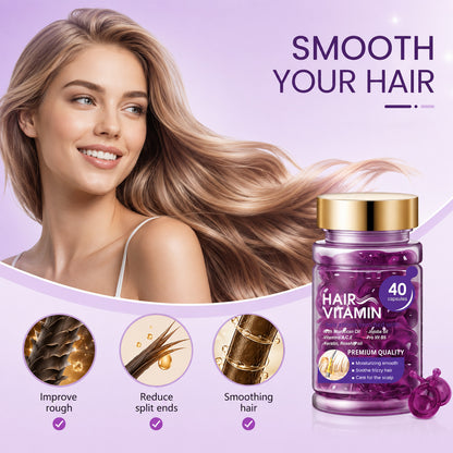 Hair Vitamin Capsules Infused with Violet Vitamins & Argan Oil for Color-Treated & Permed Hair Smooths Frizz Restores Silkiness & Shine 40 Capsules