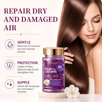 Hair Vitamin Capsules Infused with Violet Vitamins & Argan Oil for Color-Treated & Permed Hair Smooths Frizz Restores Silkiness & Shine 40 Capsules