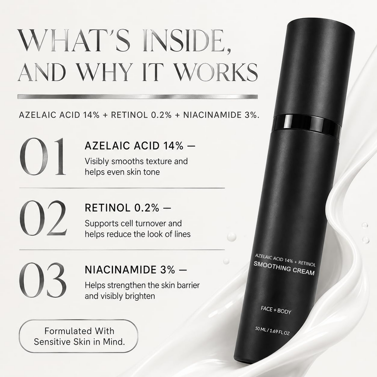 Azelaic Acid 14% + Retinol Smoothing Cream—Uneven Tone, Fine Lines & Rough Texture