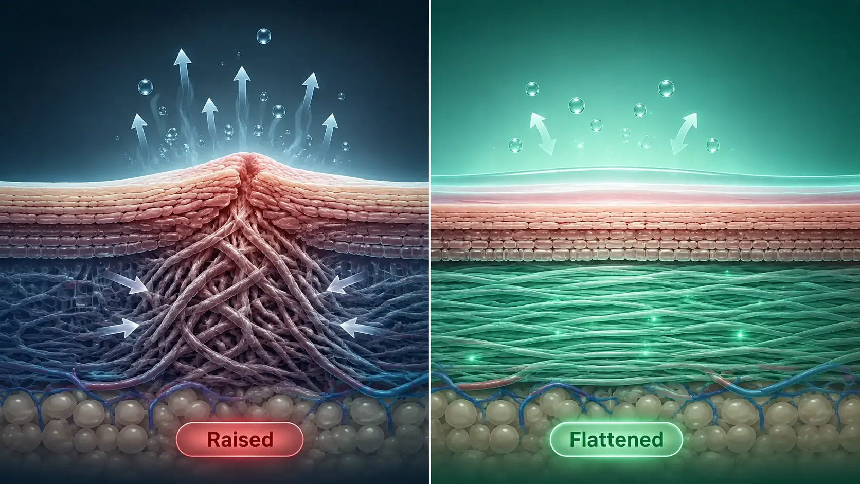 Raised scar and flattened scar comparison