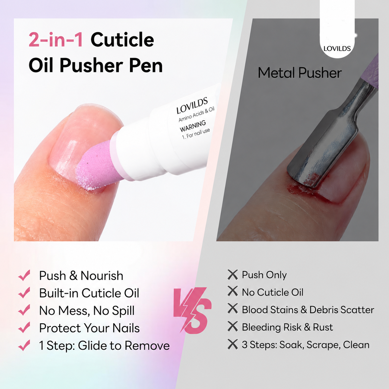 LOVILDS cuticle care pen compared with traditional cuticle pusher