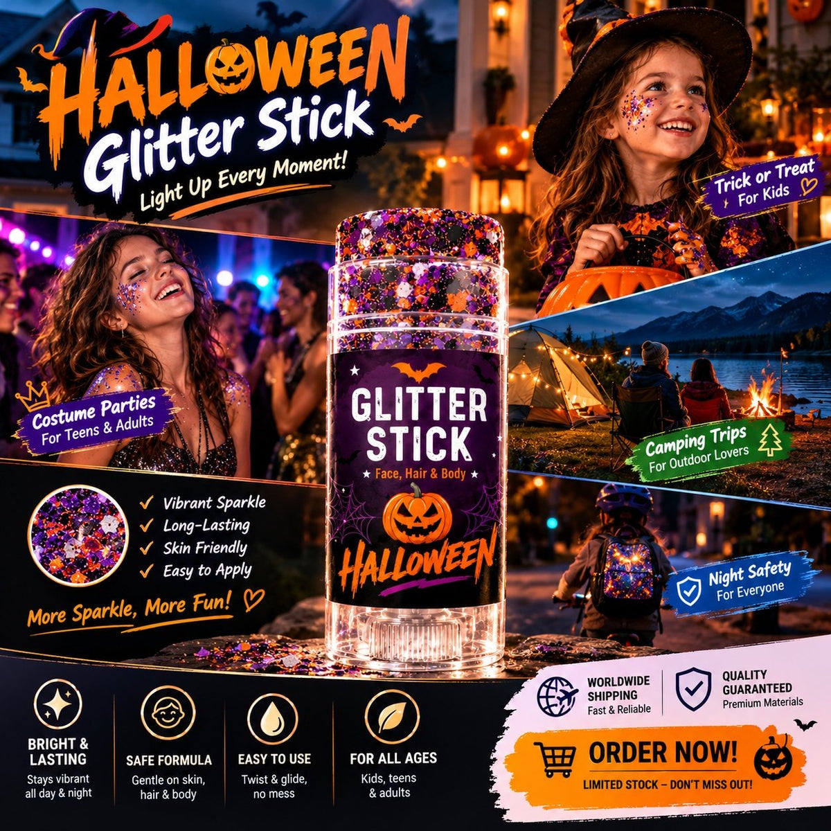 🔥Buy 1 Get 1 Free🎃Halloween Glitter Stick for Face, Hair & Body, Sparkle Makeup Accessory